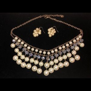 Faux Pearl Necklace and Earrings - NWOT